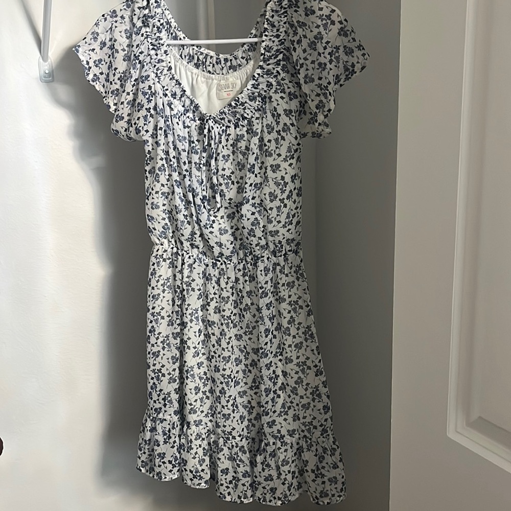 Sienna Sky Blue And White Floral Flowy Dress Size XS